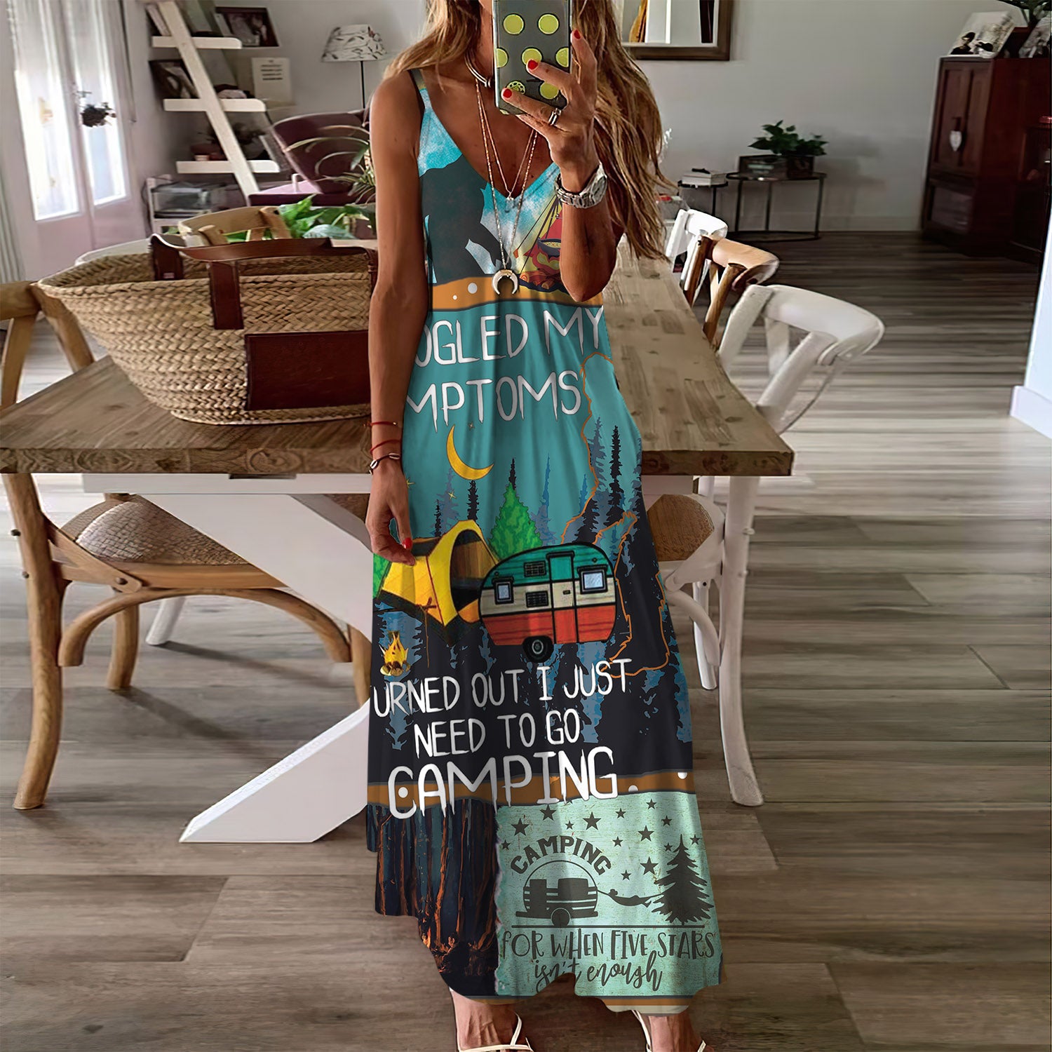 Camping Big Foot Sleeveless Maxi Dress | Women Summer Dress | Sundress