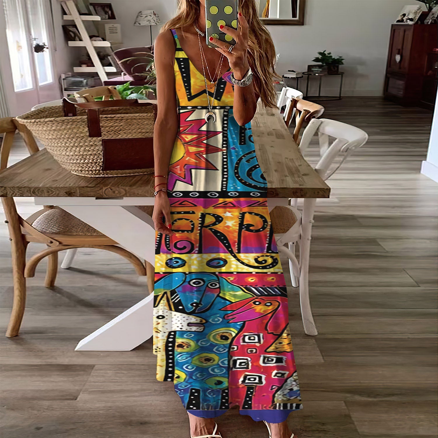 Hippie Art Sleeveless Maxi Dress | Women Summer Dress | Sundress