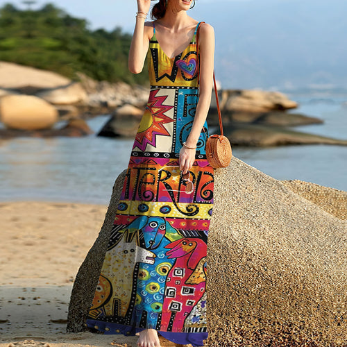Hippie Art Sleeveless Maxi Dress | Women Summer Dress | Sundress
