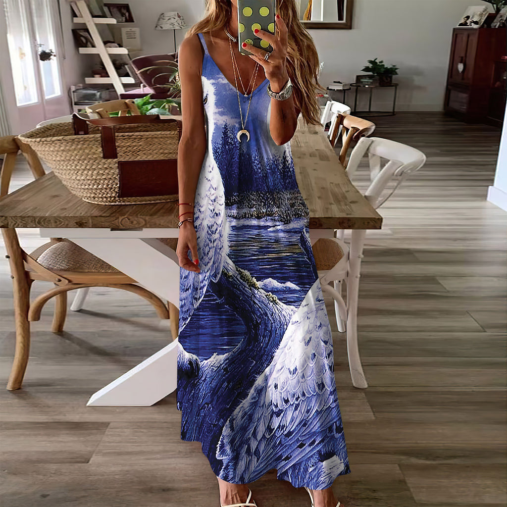 Owl Night Sleeveless Maxi Dress | Women Summer Dress | Sundress