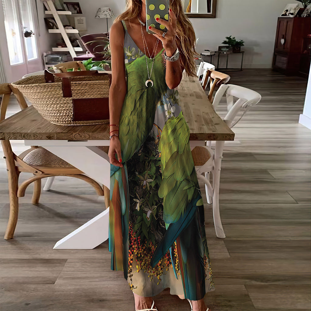 Parrot Couple Sleeveless Maxi Dress | Women Summer Dress | Sundress