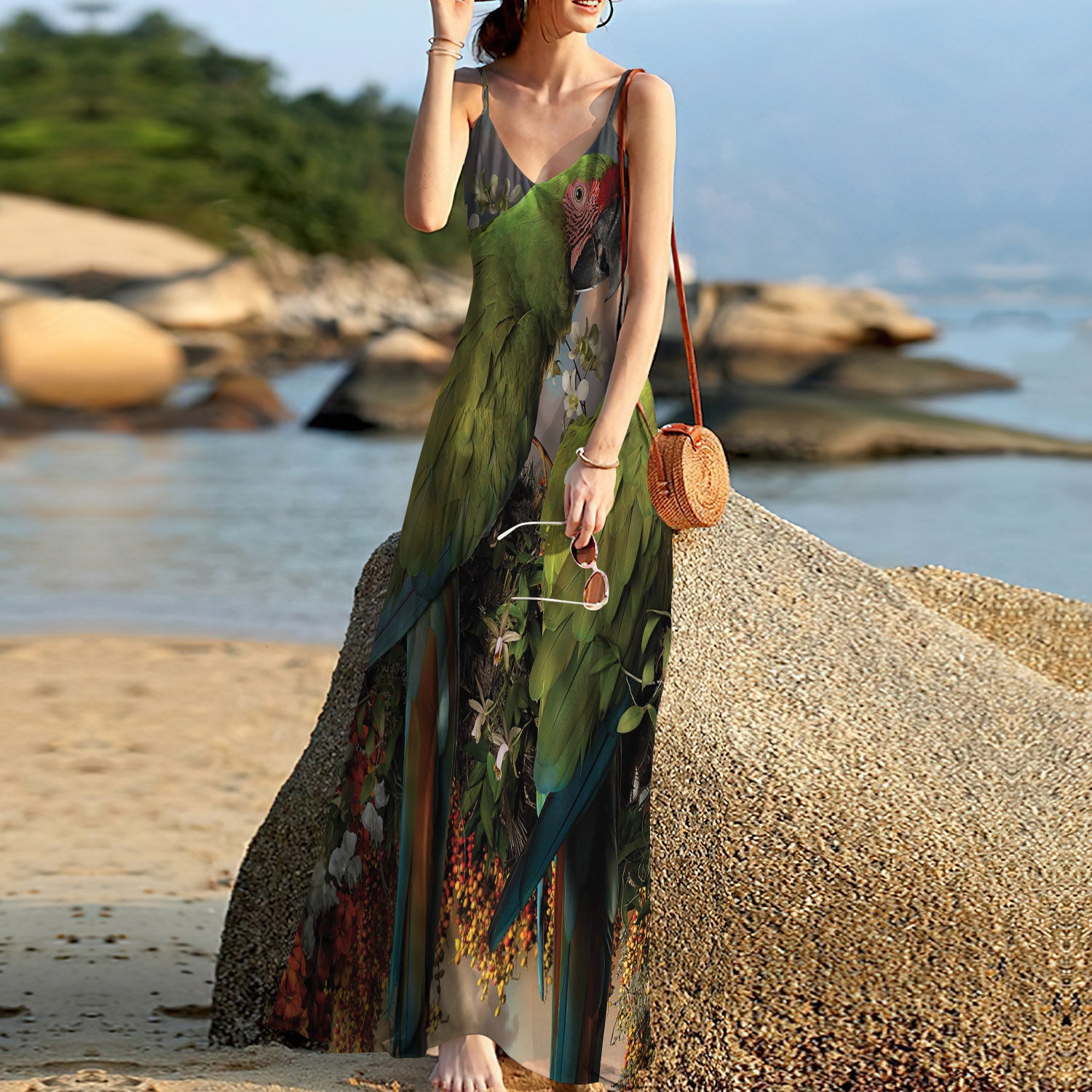 Parrot Couple Sleeveless Maxi Dress | Women Summer Dress | Sundress